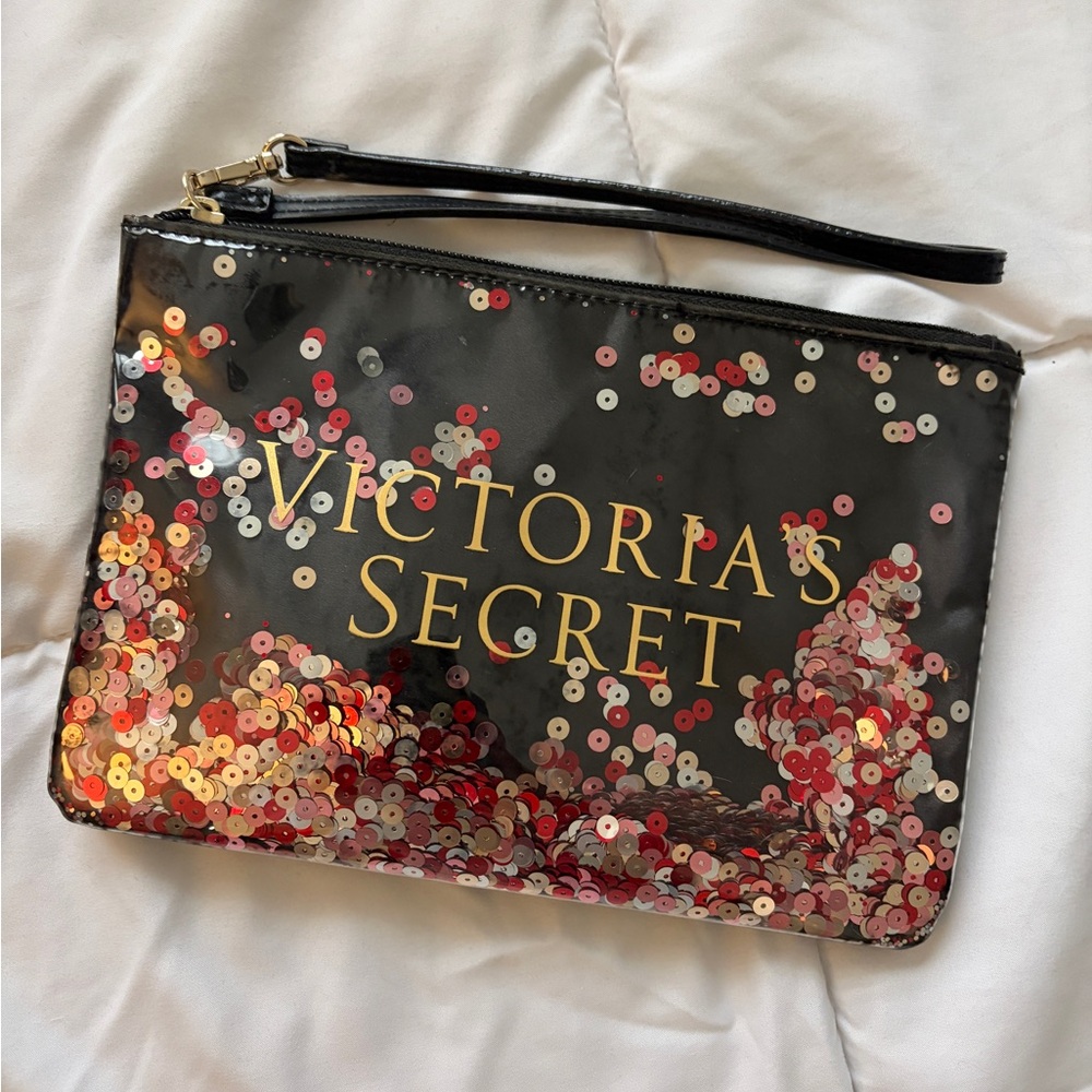 Victoria's Secret Black and Red Sequin Cosmetic Bag